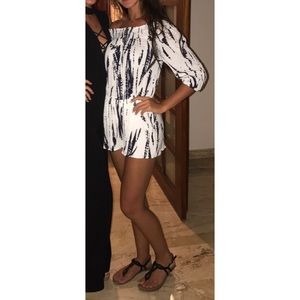 Navy Blue and White Romper